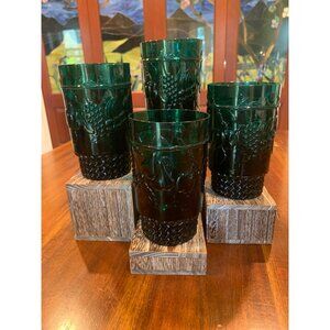 Vintage Forest Green Patterned Glass Tumblers.